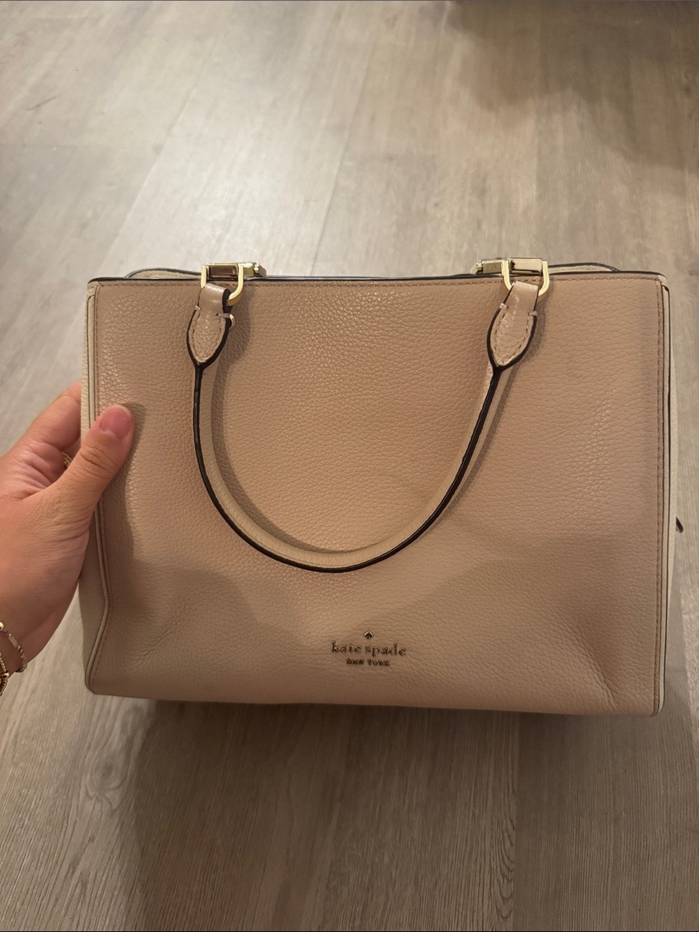 kate spade Neutral Beige Pebbled Leather Tote with Gold Hardware